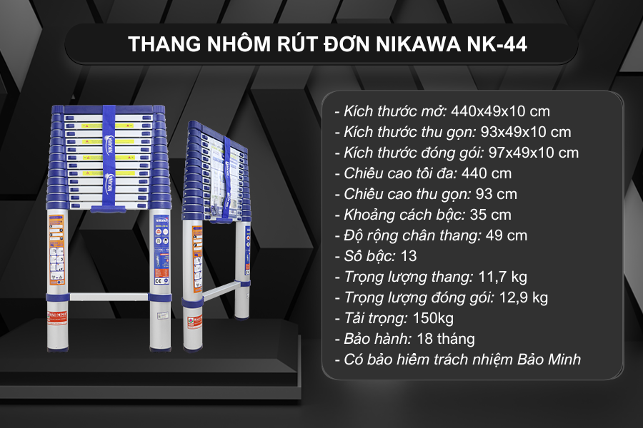 Thang nhôm rút đơn NK-44 Thang nhôm rút đơn NK-44
